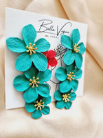 Load image into Gallery viewer, PAIRED PERIWINKLE - STATEMENT FLORAL EARRING (AQUA BLUE)