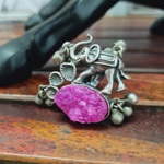 Load image into Gallery viewer, Raw Amethyst Stone Studded Elephant Adjustable Ring