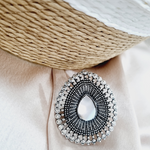 Load image into Gallery viewer, Oxidised Tear Drop Shaped Mirror Studed Adjustable Ring