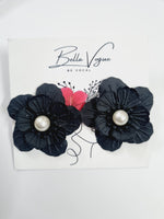 Load image into Gallery viewer, THE PERIWINKLES - STATEMENT FLORAL STUDS (BLACK)