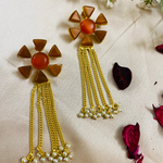 Load image into Gallery viewer, Red Floral Beads and Chain Stud Earrings