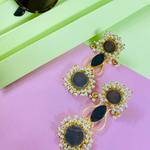 Load image into Gallery viewer, Brown & Black Druzy Stone & Pearl Brass Earrings