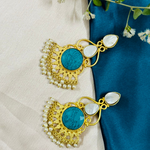 Load image into Gallery viewer, Blue Onyx & White Mother of Pearl Brass Drop Earrings