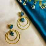 Load image into Gallery viewer, Turquoise Raw Amethyst Stone and Brass Earrings
