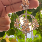 Load image into Gallery viewer, American Diamond & Peach Stone Studded 3D Earrings