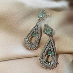 Load image into Gallery viewer, Mint Green American Diamond Studded Tear Drop Shaped Drop Earrings