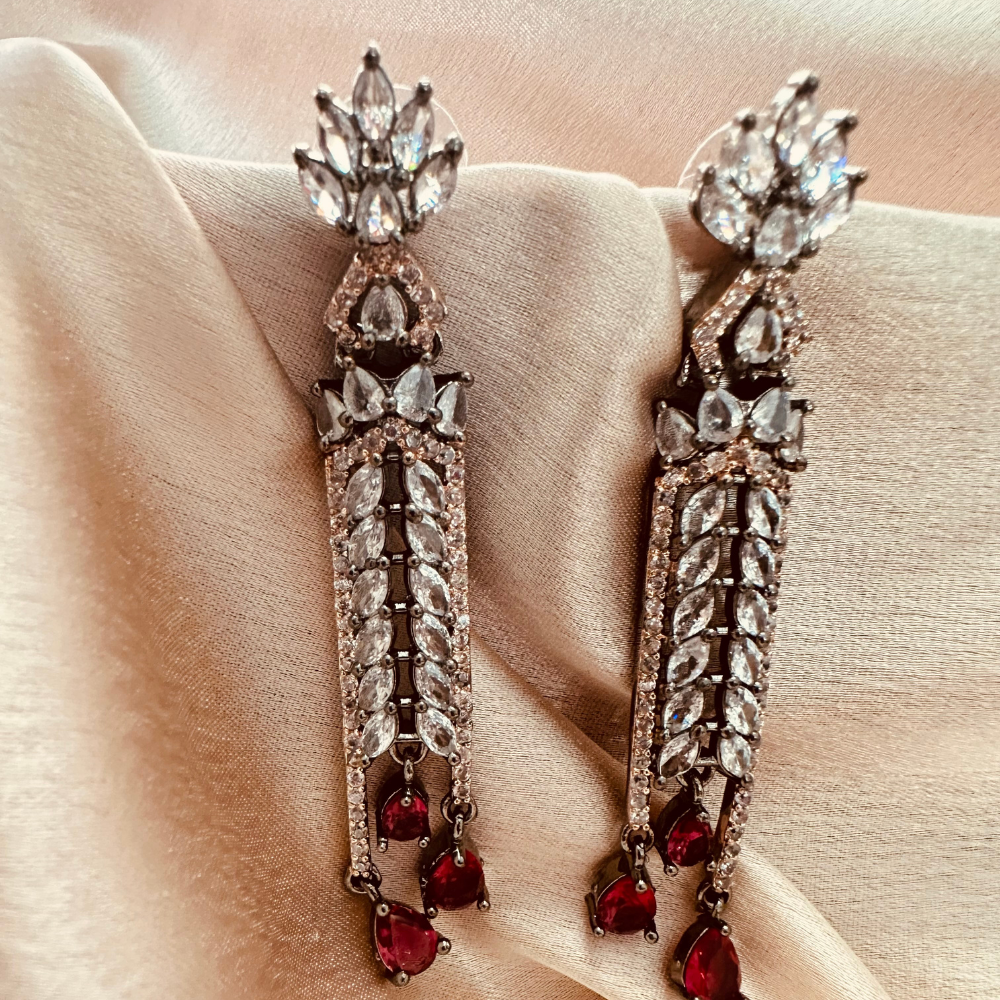 Rose Gold and White American Diamond Studded Drop Earrings