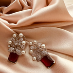 Load image into Gallery viewer, Red American Diamond Contemporary Stud Earrings