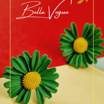 Load image into Gallery viewer, Green & Yellow Daisy Stud Earrings