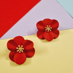 Load image into Gallery viewer, Hot Red Medium Sized periwinkle Floral Earrings
