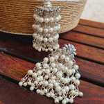 Load image into Gallery viewer, Oxidised Stone and Pearl Studded Jhumka