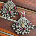 Load image into Gallery viewer, Black Polish Kundan & Ruby Stone Earrings