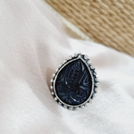 Load image into Gallery viewer, Aventurine Stone Studded Oxidised Adjustable Ring