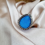 Load image into Gallery viewer, Aventurine Stone Studded Oxidised Adjustable Ring