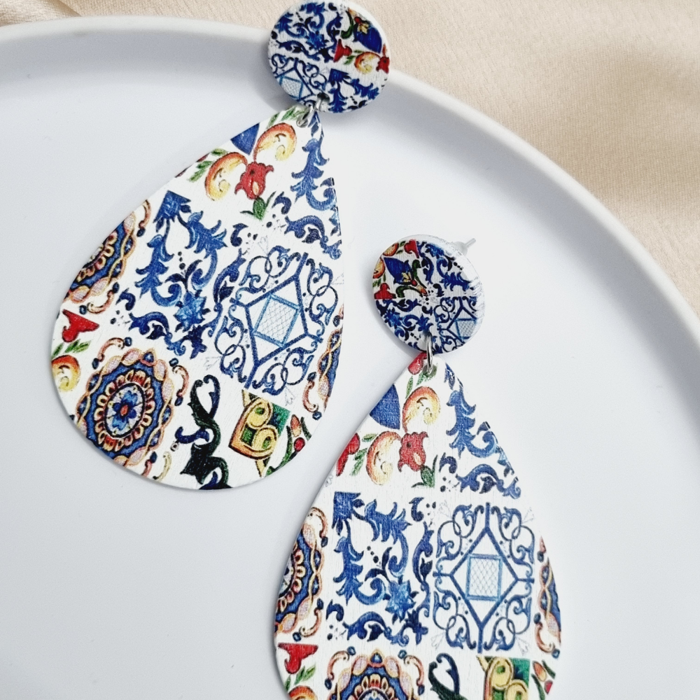 Funky Handpainted Morrocon Design Earrings