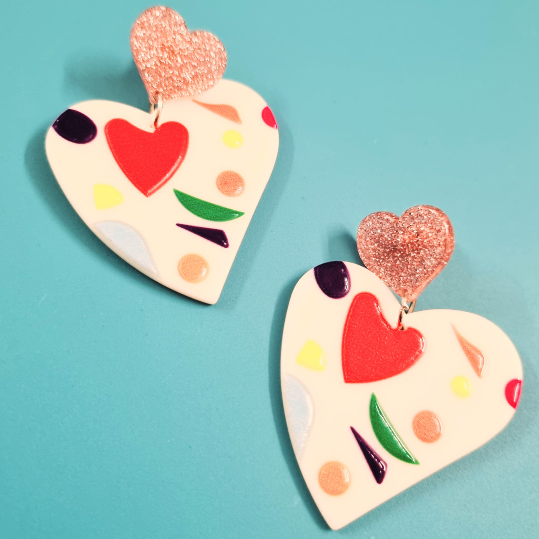 HEART SHAPED ACRYLIC WHITE EARRING