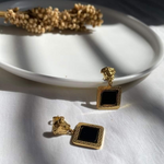 Load image into Gallery viewer, ANTI- TARNISH Golden black drop earrings
