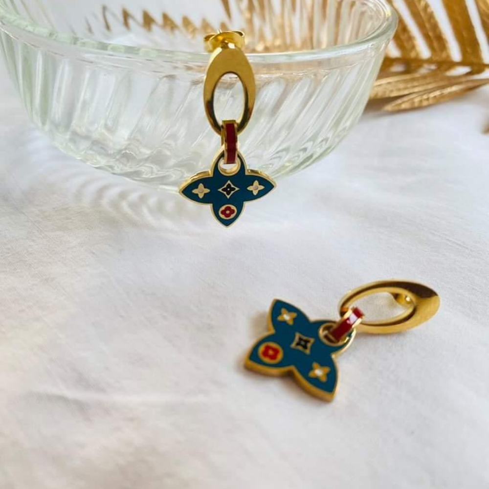 ANTI-TARNISH Geometric Blue Drop Pattern Earrings