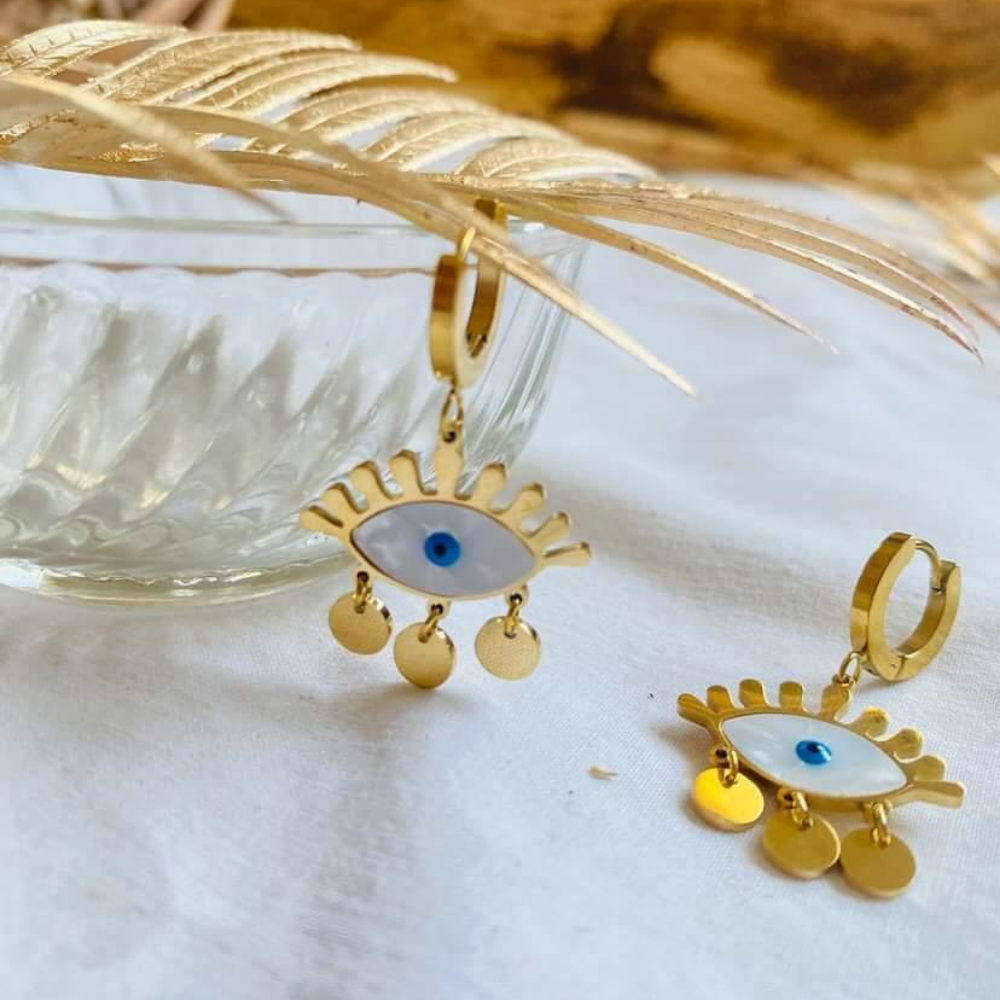 Evil eye drop studs- ANTI-TARNISH