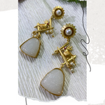 Load image into Gallery viewer, Golden Pearl ,Brass and Druzy Stone Drop Earrings
