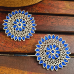 Load image into Gallery viewer, Oxidised Blue Stone Stud Earrings
