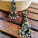 Load image into Gallery viewer, Black POLISH 3D Kundan Earrings
