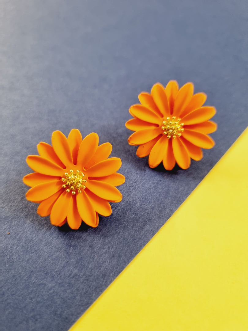 FLORAL ORANGE STATEMENT STUD EARRINGS